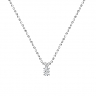 0.50 Cttw Oval Lab Grown Diamond V Bail Solitaire Pendant with 18 inch Silver Chain, 10K White Gold