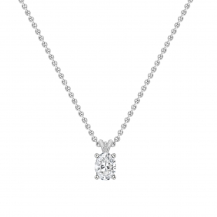 IGI Certified 1.50 Cttw Oval Lab Grown Diamond V Bail Solitaire Pendant with 18 inch Gold Chain, 10K White Gold