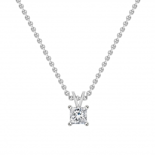 IGI Certified 1.50 Cttw Princess Lab Grown Diamond 4 Prong Solitaire Pendant with 18 inch Gold Chain, 10K White Gold