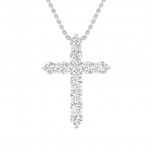 1.93 Cttw Round Lab Grown White Diamond Cross Pendant Necklace for Women with 18 inch Gold Chain in 10K White Gold