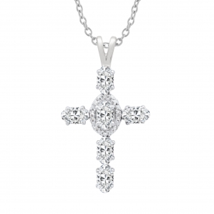 1.55 Cttw Oval & Round Lab Grown White Diamond Cross Pendant Necklace for Women with 18 inch Gold Chain in 10K White Gold
