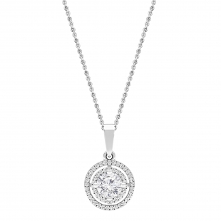 0.50 Carat Center & 0.12 Carat Side Round Lab Grown White Diamond Double Halo Pendant Necklace with 18 inch Silver Chain for Women in 925 Sterling Silver