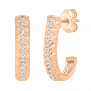 Round Lab Grown White Diamond in Between Metal Zigzag Line J Shape Pushback Hoop Earrings for Her (0.08 ctw, Color H-I, Clarity SI2) in 18K Rose Gold