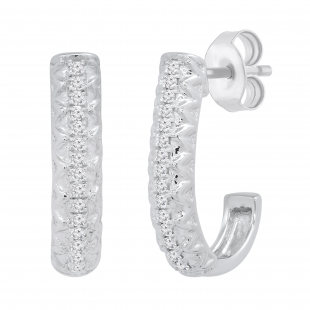 Round Lab Grown White Diamond in Between Metal Zigzag Line J Shape Pushback Hoop Earrings for Her (0.08 ctw, Color H-I, Clarity SI2) in 925 Sterling Silver