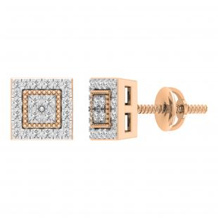 Lab Grown White Diamond Beaded Square Framed Screwback Stud Earrings (0.23 Ctw Color H-I Clarity SI2) for Women in 10K Rose Gold