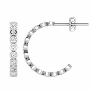 Bezel Set Round Lab Grown White Diamond Semi Circle Pushback Hoop Earrings for Women in 10K White Gold