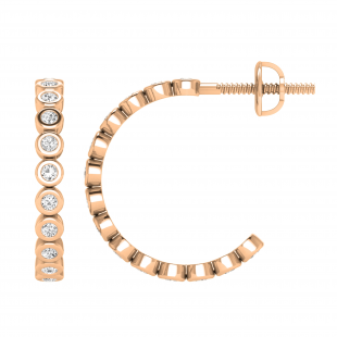 Bezel Set Round Lab Grown White Diamond Semi Circle Screwback Hoop Earrings for Women in 18K Rose Gold