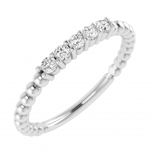 5 Stone Round Lab Grown White Diamond Beaded Style Classical Sleek Stackable Wedding Band Ring for Her (0.17 ctw, Color H-I, Clarity SI2) in 925 Sterling Silver