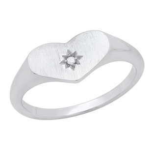 Round Accent Lab Grown White Diamond Solitaire Heart Youth Promise Ring for Women in 925 Sterling Silver