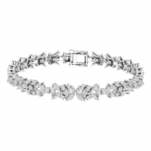3.35 Cttw Marquise & Round Lab Grown White Diamond Radiant Petals Link Bracelet for Women in 925 Sterling Silver