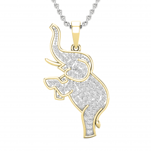 Round Lab Grown White Diamond Baby Elephant Pendant for Women with 18 Inch Silver Chain (0.53 ctw, Color H-I, Clarity SI2) in 14K Yellow Gold