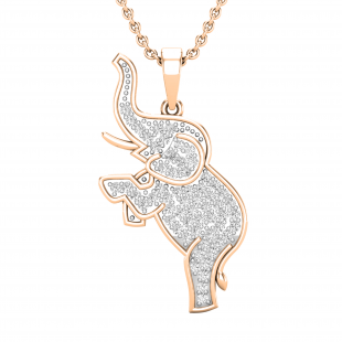 Round Lab Grown White Diamond Baby Elephant Pendant for Her with 18 Inch Gold Chain (0.53 ctw, Color H-I, Clarity SI2) in 14K Rose Gold