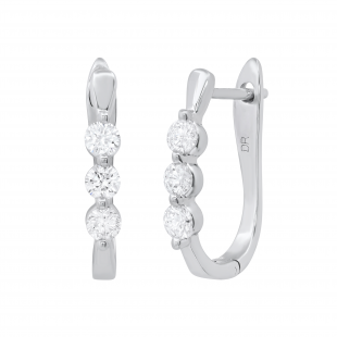 Round Lab Grown White Diamond 3 Stone Hoop Earrings for Women (0.50 ctw, Color H-I, Clarity SI2) in 14K White Gold