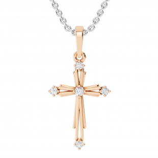 5 Stone Round Lab Grown White Diamond Cross Pendant for Women (0.10 ctw, Color H-I, Clarity SI2) in 10K Rose Gold