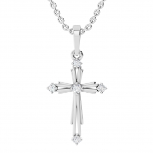 5 Stone Round Lab Grown White Diamond Cross Pendant for Women (0.10 ctw, Color H-I, Clarity SI2) in 10K White Gold