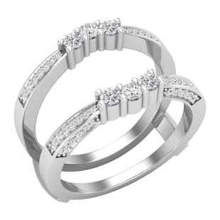 Round Lab Grown White Diamond Enhancer Double Wrap Guard Anniversary Band Ring for Women (0.53 ctw Color H-I Clarity SI2) in 925 Sterling Silver
