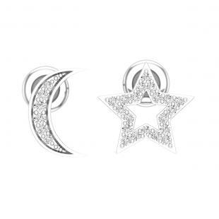 Round Lab Grown White Diamond Moon & Star Screwback Stud Earrings for Women (0.14 ctw, Color H-I, Clarity SI2) in 925 Sterling Silver