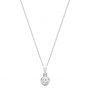 Round Lab Grown White Diamond Bezel Set Dainty Solitaire Pendant Necklace for Women 1/6 CT (0.17 ctw, Color H-I, Clarity SI2) in 10K White Gold