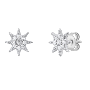 Round Lab grown White Diamond Starburst Cluster Pushback Stud Earrings for Women (0.10 ct Color H-I Clarity SI2) in 10K White Gold
