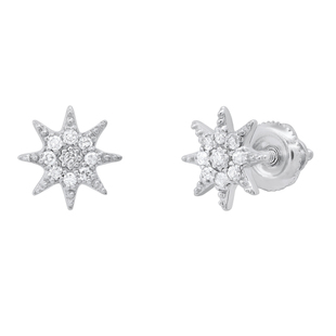 Round Lab grown White Diamond Starburst Cluster Screwback Stud Earrings for Women (0.10 ct Color H-I Clarity SI2) in 925 Sterling Silver