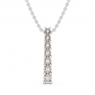 0.10 Carat (ctw) Round Lab Grown White Diamond 7 Stone Illusion Set Life Journey Pendant with 18 inch Silver Chain for Women in 10K Rose Gold