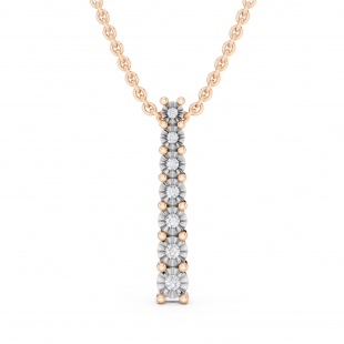 0.10 Carat (ctw) Round Lab Grown White Diamond 7 Stone Illusion Set Life Journey Pendant with 18 inch Gold Chain for Women in 10K Rose Gold