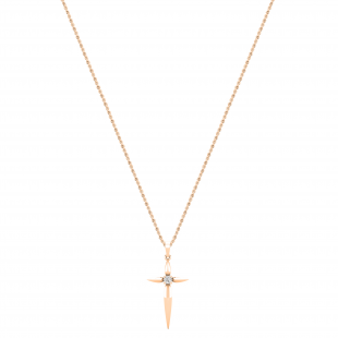 Round Lab Grown White Diamond Solitaire Accent Cross Pendant with 18 inch Gold Chain for Women (0.11 ctw, Color H-I, Clarity SI2) in 10K Rose Gold