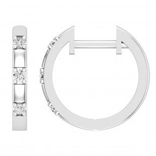 0.10 Carat (ctw) Round Lab Grown White Diamond Station 3 Stone Hoop Earrings for Women in 925 Sterling Silver
