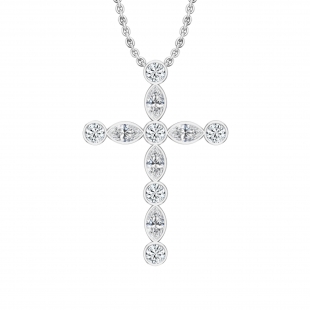 4.60 Cttw Marquise & Round Lab Grown White Diamond Forked Cross Pendant Necklace for Women with 18 inch Gold Chain in 10K White Gold