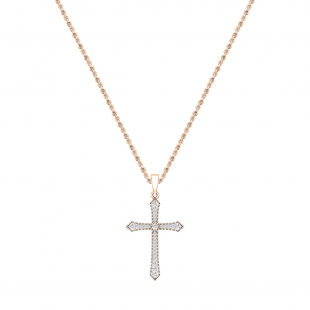 Round Lab Grown White Diamond Miligrain Cross Pendant for Women with 18 inch Gold Chain (0.22 ctw, Color H-I, Clarity SI2) in 18K Rose Gold
