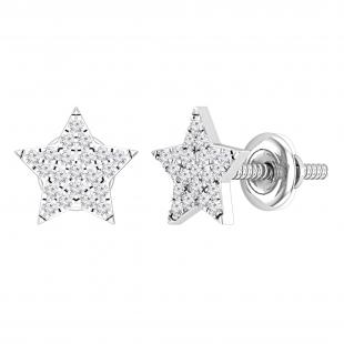 Round Lab Grown White Diamond Celestial Star Stud Earrings for Women (0.16 Ctw Color H-I Clarity SI2) in 925 Sterling Silver in Screw Back