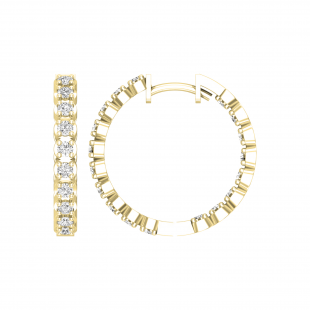 Round Lab Grown White Diamond Curved Edge Inside-out Hinged Post Hoop Earrings for Her (1.08 ctw, Color H-I, Clarity SI2) in 10K Yellow Gold