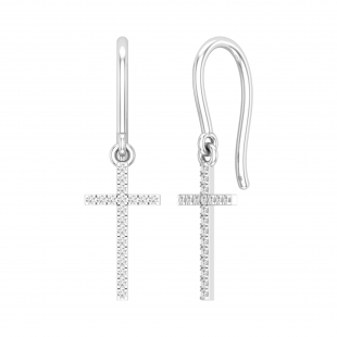 Round Lab Grown White Diamond French Wire Cross Dangle Earrings for Her (0.11 ctw, Color H-I, Clarity SI2) in 925 Sterling Silver