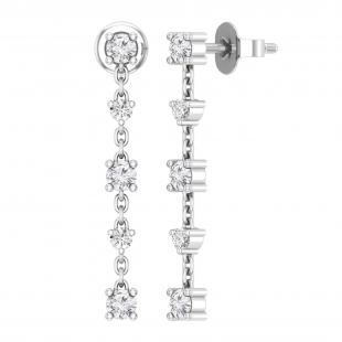 Round Lab Grown White Diamond Drop Earrings for Her (0.51 ctw, Color H-I, Clarity SI2 ) in 925 Sterling Silver in Push Back