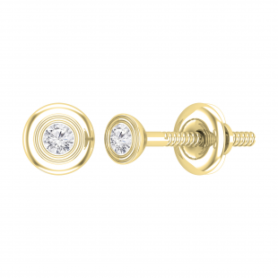 Round Lab Grown White Diamond Bezel Set Solitaire (Unisex) Post Stud Earrings (0.07 ctw, Color H-I, Clarity SI2) in 10K Yellow Gold in Screw Back