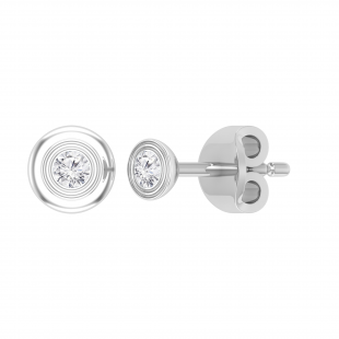 Round Lab Grown White Diamond Bezel Set Solitaire (Unisex) Post Stud Earrings (0.07 ctw, Color H-I, Clarity SI2) in 925 Sterling Silver in Push Back