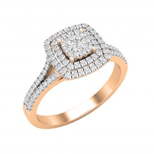 Round Lab Grown White Diamond Cushion Cluster Two Layered Framed Engagement Ring for Women (0.35 ctw, Color H-I, Clarity SI2) in 14K Rose Gold