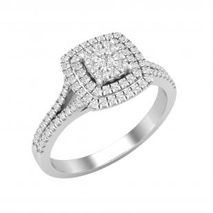 Round Lab Grown White Diamond Cushion Cluster Two Layered Framed Engagement Ring for Women (0.35 ctw, Color H-I, Clarity SI2) in 925 Sterling Silver
