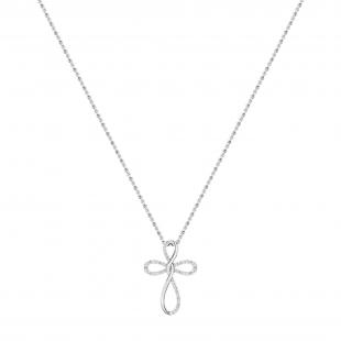 Round Lab Grown White Diamond Infinity Cross Pendant with 18 inch Gold Chain for Women (0.26 ctw, Color H-I, Clarity SI2) in 10K White Gold