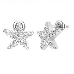 Round Lab Grown White Diamond Sea Star Stud Earrings for Women (0.50 ctw, Color H-I, Clarity SI2) in 10K White Gold in Screw Back