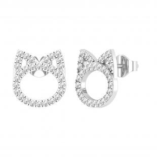 Round Lab Grown White Diamond Minimalistic Kitten Stud Earrings for Women (0.50 ctw, Color H-I, Clarity SI2) in 10K White Gold in Push Back