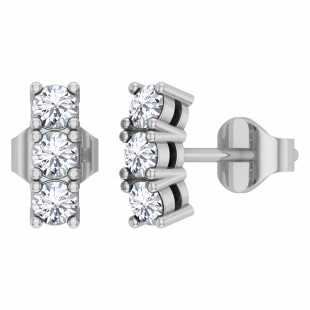 Round Lab Grown White Diamond 3 Stone Stud Earrings for Her (0.56 ctw, Color H-I, Clarity SI2) in 925 Sterling Silver in Push Back