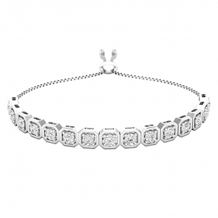 3.7mm Round Lab Grown White Diamond Octagon Frame Link Tennis Bracelet for Women (3.00 ctw, Color D, Clarity VVS2) in 10K White Gold