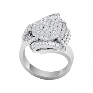 Baguette & Round Lab Grown White Diamond Cluster Style Cocktail Ring for Her (1.48 ctw, Color H-I, Clarity SI2) in 925 Sterling Silver