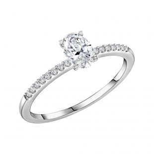 0.60 Carat (ctw) Oval & Round Lab Grown White Diamond Solitaire Style Engagement Ring for Her in 925 Sterling Silver 