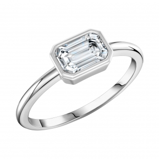 0.66 Ctw Emerald Lab Grown White Diamond Bezel Set Solitaire Engagement Ring for Women in 10K White Gold
