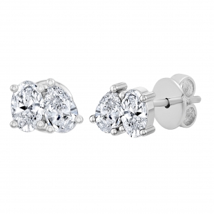 0.50 Cttw Oval & Pear Lab Grown Diamond 2 Stone Stud Earrings, 10K White Gold in Push Back