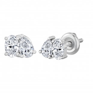0.50 Cttw Oval & Pear Lab Grown Diamond 2 Stone Stud Earrings, 10K White Gold in Screw Back