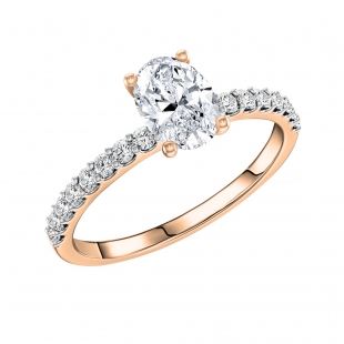 IGI Certified 1.00 Cttw Oval & Round Lab Grown Diamond Solitaire Style Ring , 18K Rose Gold