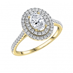 1.00 Carat Oval & Round Lab Grown White Diamond Dual Halo Engagement Ring for Women in 14K Yellow Gold
